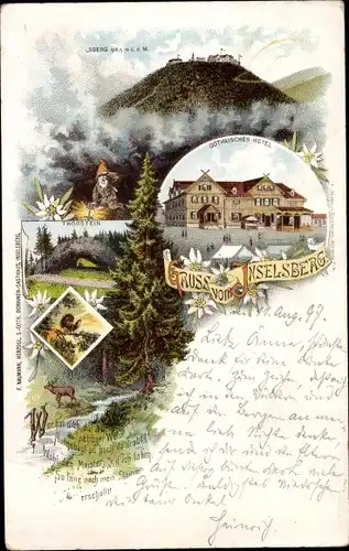 Litho Brotterode Trusetal in Thüringen, Inselsberg, Thorstein, Gothaisches Hotel, Zwerg