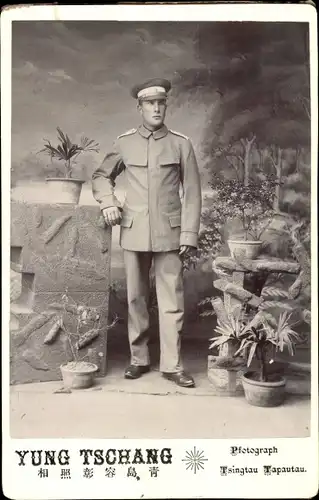 Kabinett Foto Tsingtau Tapautau China, Deutscher Soldat in Uniform, Portrait