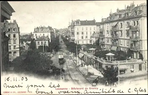 Ak Lausanne Kanton Waadt, Boulevard de Grancy, Tram