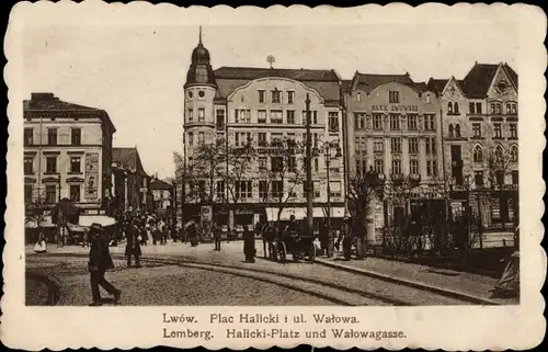 Ak Lwiw Lwów Lemberg Ukraine, Halicki-Platz und Walowagasse, Plac Halicki i ulica Walowa