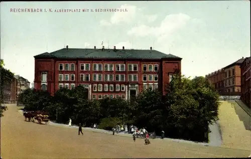 Ak Reichenbach im Vogtland, Albertplatz, II. Bezirksschule