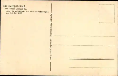 Ak Berggießhübel in Sachsen, Am Johann Georgen Bad, Vor und nach der Katastrophe 1927