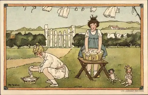 Künstler Ak Jordens, Bep, Mädchen waschen Puppenkleider