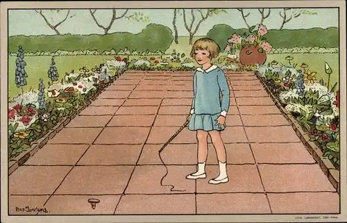 Künstler Ak Jordens, Bep, Het Tolspel, Mädchen mit Kreisel, Garten