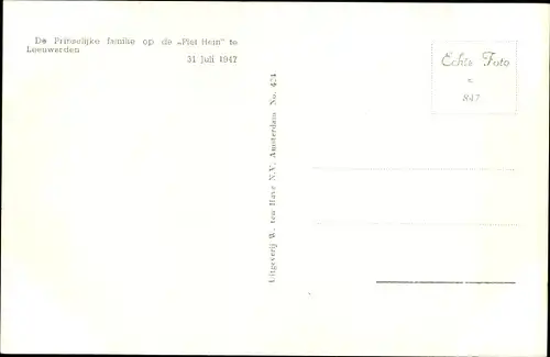 Ak Leeuwarden Friesland Niederlande, Prinselijke familie op de Piet Hein 1947