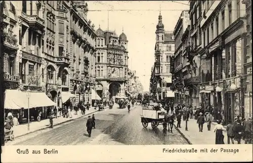 Ak Berlin Mitte, Friedrichstraße mit der Passage, Geschäfte, Passanten