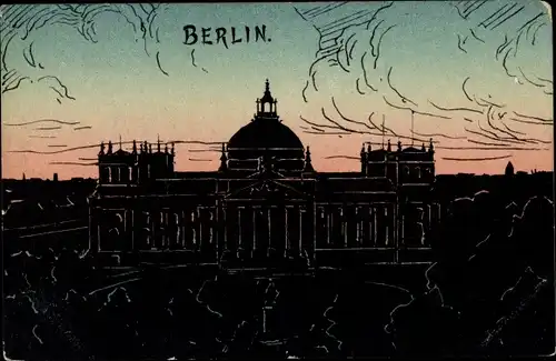 Ak Berlin Tiergarten, Reichstagsgebäude, Silhouette, Reklame Milka Tafel Margarine