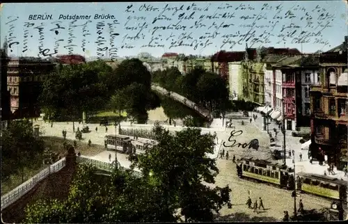 Ak Berlin Tiergarten, Potsdamer Brücke, Straßenbahn