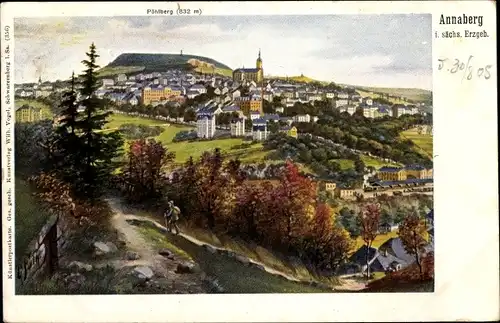 Künstler Ak Annaberg Buchholz im Erzgebirge, Pöhlberg, Panorama