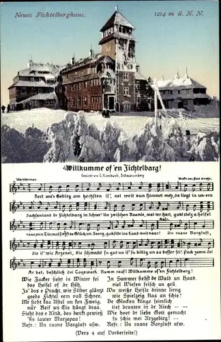 Lied Ak Vogel, Wilhelm, Oberwiesenthal, Wilkumme of'en Fichtelbarg, Neues Fichtelberghaus, Winter