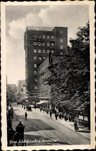 Ak Gera in Thüringen, Schloßstraße, Handelshof, Uhr