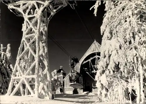 Ak Oberwiesenthal im Erzgebirge, Fichtelberg Schwebebahn, Winter, Schnee