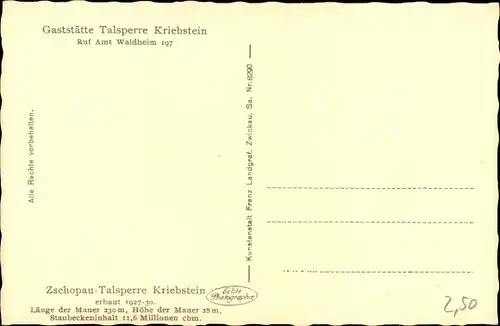 Ak Kriebstein Mittelsachsen, Zschopau Talsperre, Sperrmauer