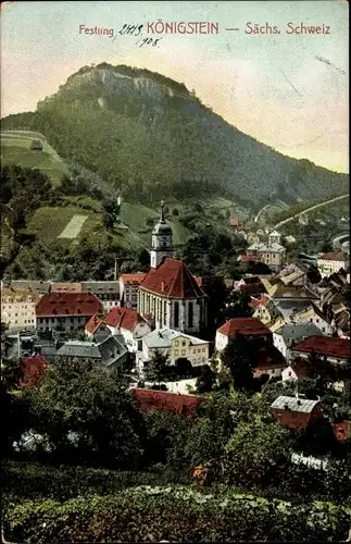 Ak Königstein an der Elbe Sächsische Schweiz, Blick auf den Ort und die Festung