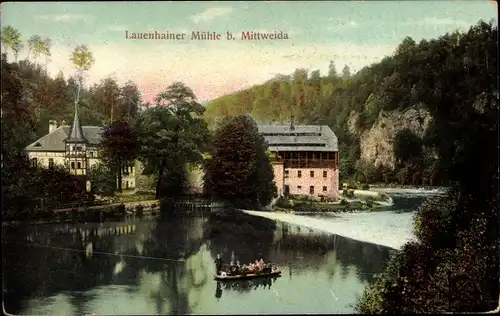 Ak Lauenhain Mittweida in Sachsen, Lauenhainer Mühle, Ruderboot