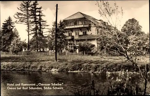 Ak Ostrau Bad Schandau Sächsische Schweiz,, Hotel und Restaurant Ostrauer Scheibe