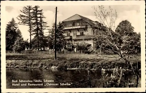 Ak Ostrau Bad Schandau Sächsische Schweiz, Hotel und Restaurant Ostrauer Scheibe