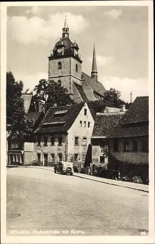 Ak Mittweida in Sachsen, Weberstraße mit Kirche