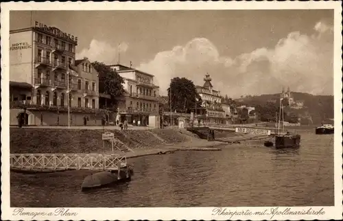 Ak Remagen am Rhein, Rheinpartie mit Apollinariskirche