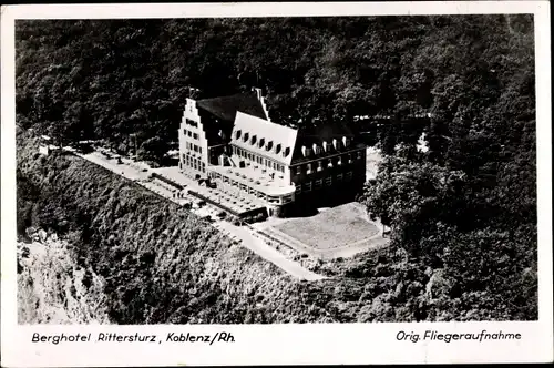 Ak Koblenz am Rhein, Berghotel Rittersturz, Fliegeraufnahme