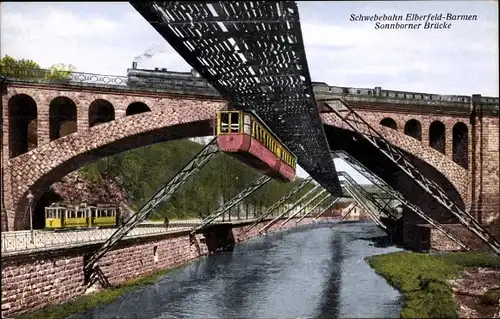 Ak Elberfeld Wuppertal, Sonnborner Brücke, Schwebebahn Elberfeld-Barmen