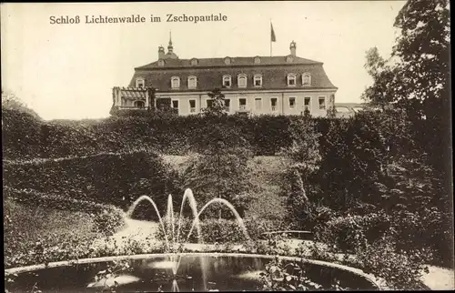 Ak Lichtenwalde Niederwiesa Sachsen, Schloss Lichtenwalde im Zschopautale, Brunnen