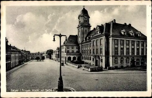 Ak Geyer im Erzgebirge Sachsen, Markt mit Rathaus