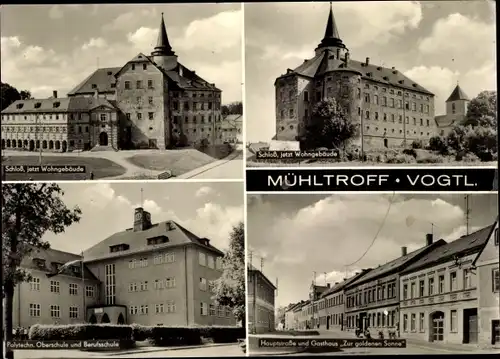 Ak Mühltroff im Vogtland Sachsen, Schloss jetzt Wohngebäude, Polytechn. Oberschule u. Berufsschule 