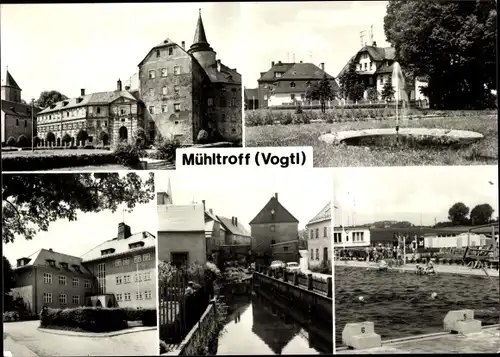 Ak Mühltroff im Vogtland Sachsen, Schloss, Freibad, Teilansichten