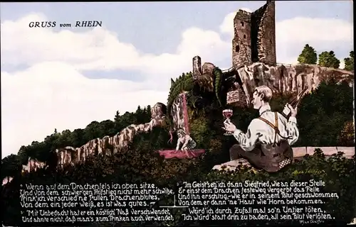 Künstler Ak Königswinter am Rhein, Drachenfels, Ruine, Gedicht