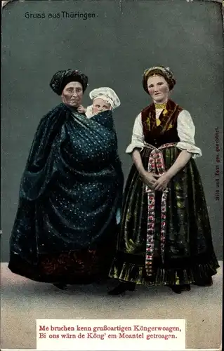 Ak Gruß aus Thüringen, Thüringerinnen in Landestrachten, Kleinkind