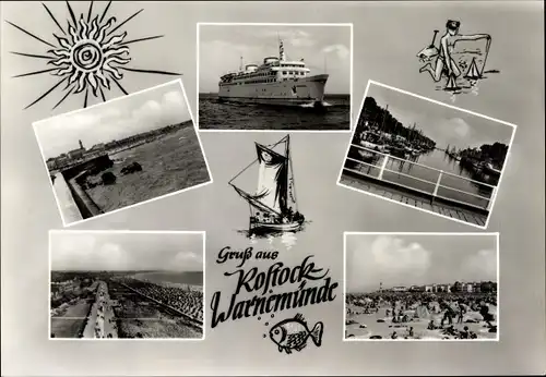 Ak Ostseebad Warnemünde Rostock, Strandpartie, Strandpromenade, MS Warnemünde, Hafen