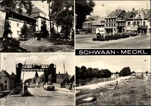 Ak Schwaan in Mecklenburg, Heilstätte Waldeck, Marktplatz, Campingplatz Sandgarten