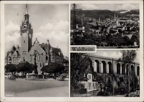 Ak Waldheim in Sachsen, Rathaus, Panorama, Gasthof Waldfrieden