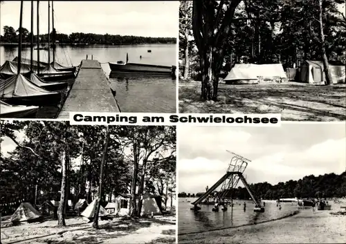 Ak Schwielochsee in der Niederlausitz, Campingplatz, Bootssteg, Badestrand