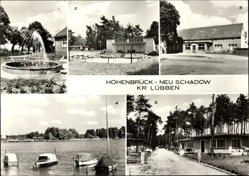 Ak Hohenbrück Neu Schadow Märkische Heide, Brunnen, Freilichtbühne, Gasthaus Treue, Bungalows