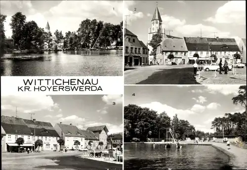 Ak Wittichenau in der Oberlausitz, Stadtteich, Marktplatz, Waldbad