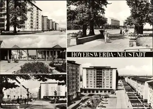 Ak Hoyerswerda in der Oberlausitz, Neustadt, Magistrale, Kaufhof, Bert-Brecht-Straße