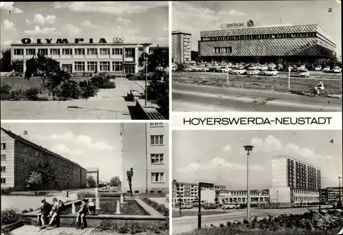 Ak Neustadt Hoyerswerda in der Oberlausitz, HO Gaststätte Olympia, Centrum Warenhaus, Brunnen