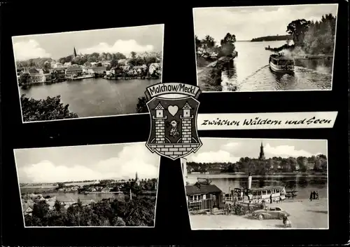 Ak Malchow in Mecklenburg, Panorama, Anlegestelle, Wappen