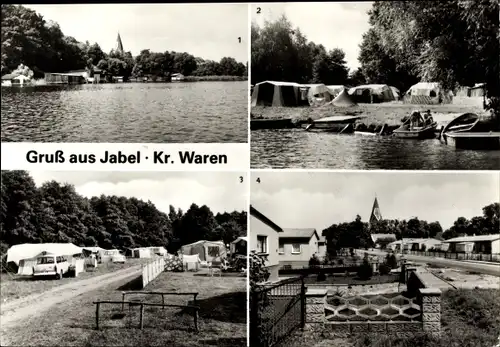 Ak Jabel in Mecklenburg, Bootshäuser, Campingplatz C/91 und C/92, Dorfstraße, Anlegestelle