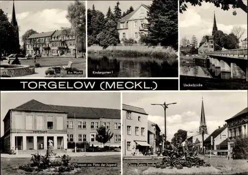 Ak Torgelow an der Uecker, Markt, Kindergarten I, Platz der Jugend, Postamt, Clara Zetkin Straße