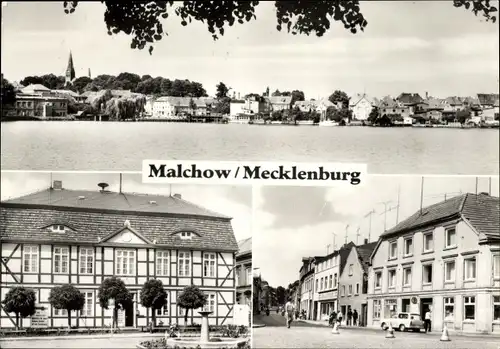 Ak Malchow in Mecklenburg, Panorama, Rathaus, Kirchstraße