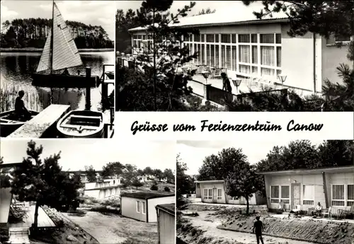 Ak Canow Wustrow Mecklenburgische Seenplatte, Ferienzentrum, Bungalows, Segelboot