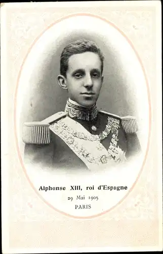 Passepartout Ak Alfonso XIII, König Alfons XIII. von Spanien, 1905, Staatsbesuch in Paris, Portrait