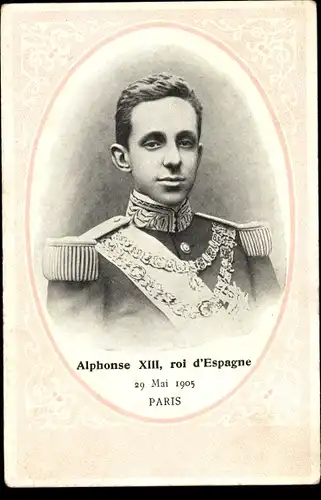 Passepartout Ak Alfonso XIII, König Alfons XIII. von Spanien, 1905, Staatsbesuch in Paris, Portrait