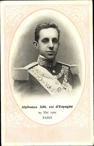 Passepartout Ak Alfonso XIII, König Alfons XIII. von Spanien, 1905, Staatsbesuch in Paris, Portrait
