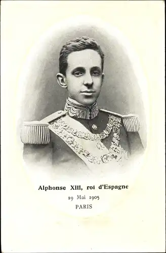 Passepartout Ak Alfonso XIII, König Alfons XIII. von Spanien, 1905, Staatsbesuch in Paris, Portrait