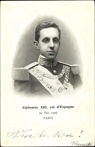 Passepartout Ak Alfonso XIII, König Alfons XIII. von Spanien, 1905, Staatsbesuch in Paris, Portrait