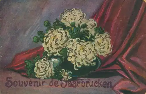 Glitzer Ak Souvenir de Saarbrücken, Blumenstrauß